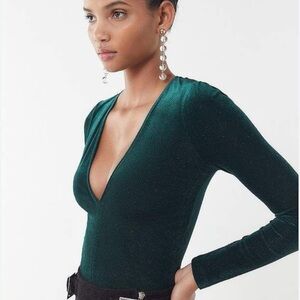 Urban Outfitters Forest Green Sparkly Velvet Top